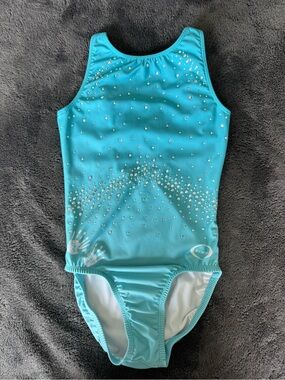 Girls' Turquoise Crystal-Embellished Gymnastics Leotard (GRAVEYARD COLLECTION)